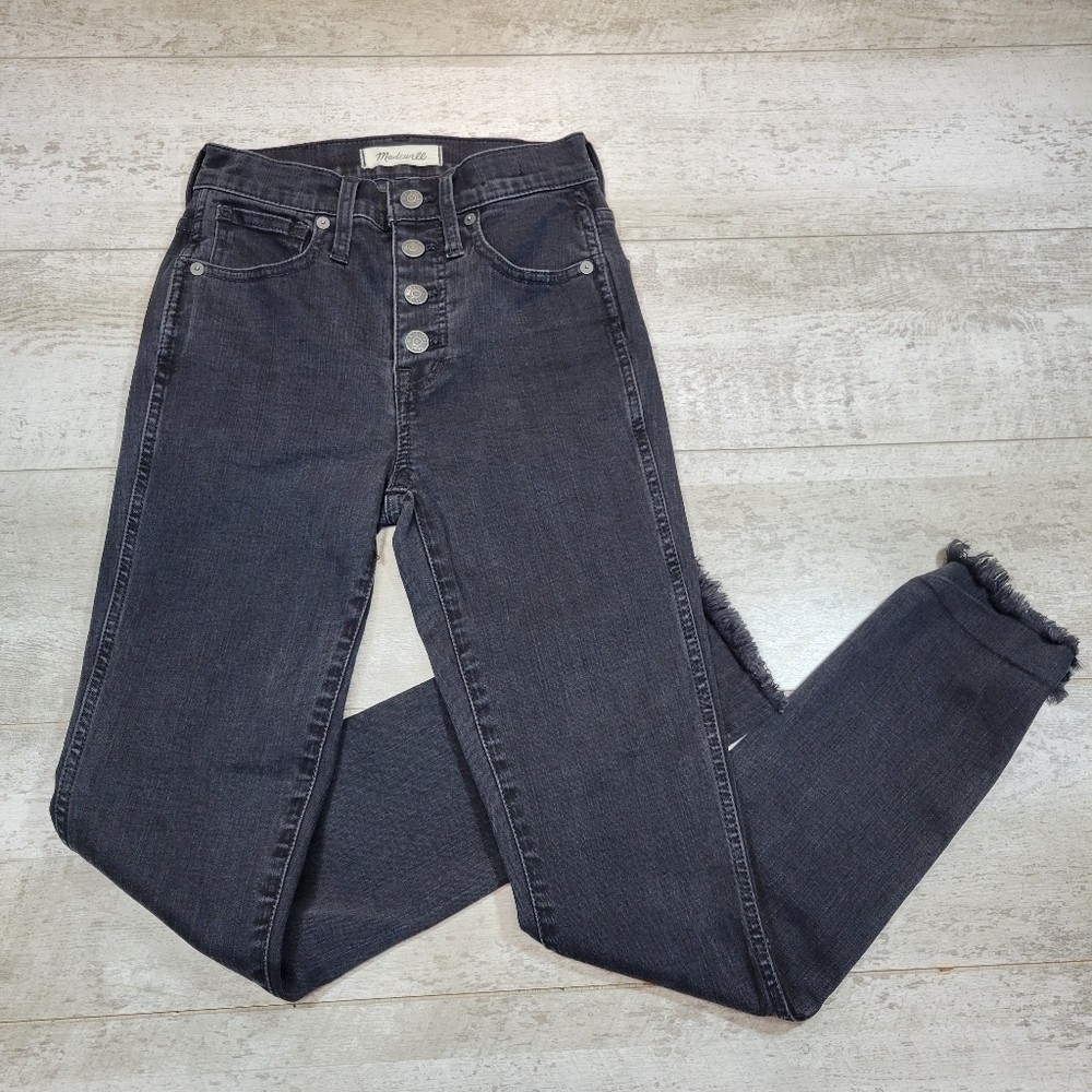 Madewell 10” High Rise Skinny Jeans Berkeley Black Raw Hem Exposed Button Fly